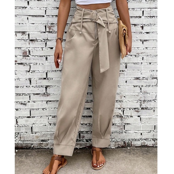 012 Classic High Waisted Pockets Pleated Hem Trouser Pants - Picture 4 of 10